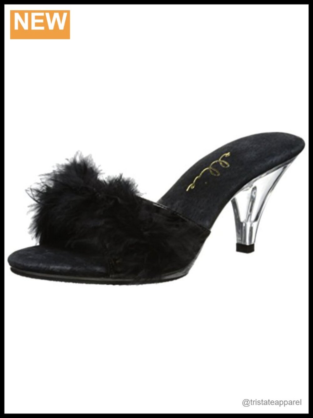 Heeled Sandal Pig Leather Insole Marabou Feather Bridal Slip On
